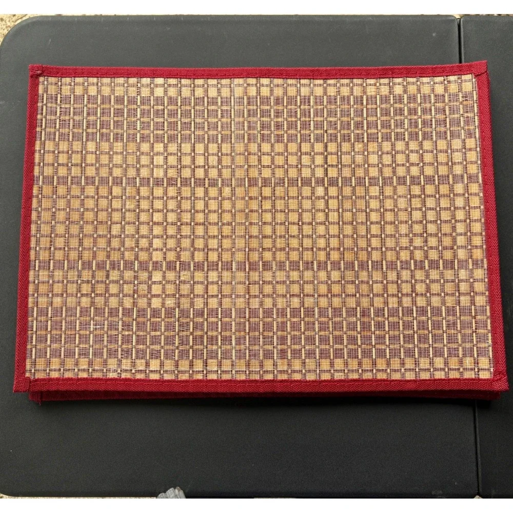 Sonoma Life Style Bamboo Placemats Woven Checkered Red Border  Set of 6